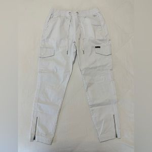 Calvin Klein White Cargo Joggers with Zippers at Ankle